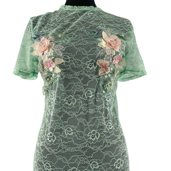 Free People Lace Applique Maxi Dress, mint green,floral design,Large, New - Picture 3 of 14